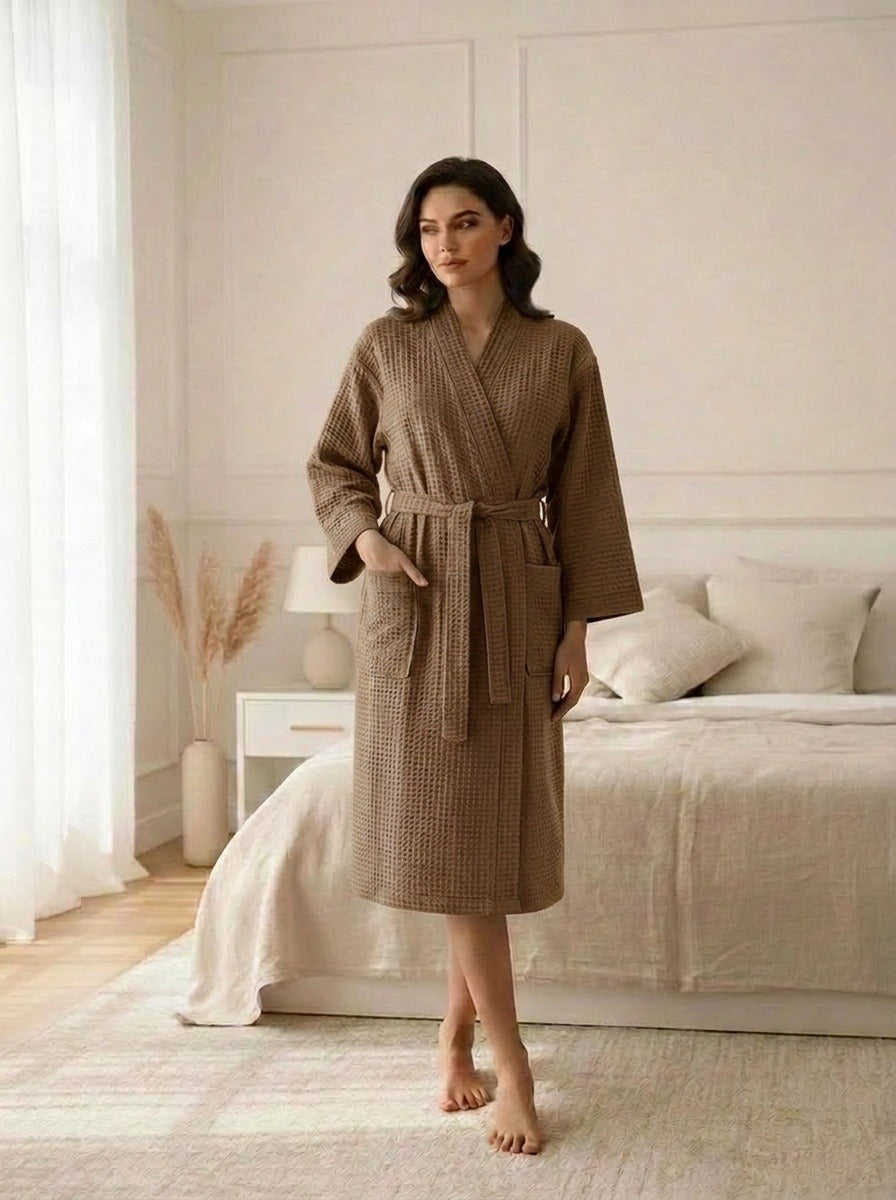 Premium Waffle Weave Bathrobe – Lightweight Luxury Spa Robe