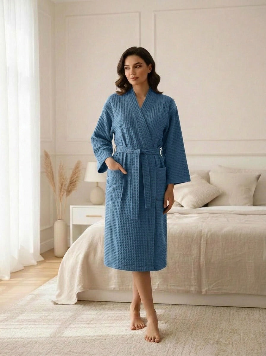 Premium Waffle Weave Bathrobe – Lightweight Luxury Spa Robe
