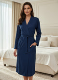 Luxury Waffle Knit Women's Bathrobe – Premium Cotton Blend Loungewear with Tie Belt