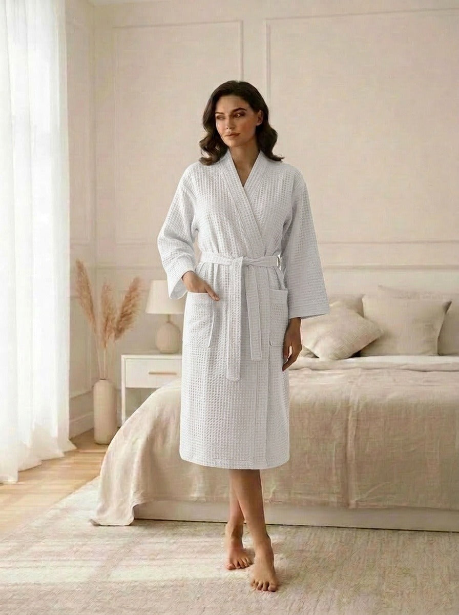 Premium Waffle Weave Bathrobe – Lightweight Luxury Spa Robe