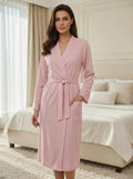 Luxury Waffle Knit Women's Bathrobe – Premium Cotton Blend Loungewear with Tie Belt