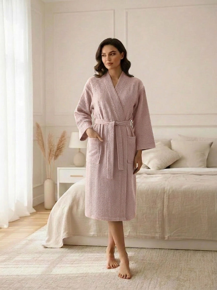 Premium Waffle Weave Bathrobe – Lightweight Luxury Spa Robe