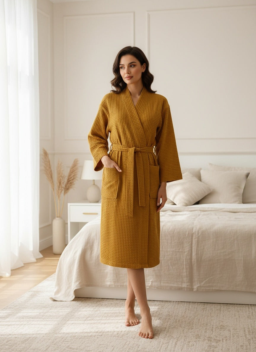 Premium Waffle Weave Bathrobe – Lightweight Luxury Spa Robe