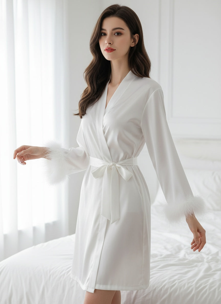 Elite white Satin Lounge Robe & Sleep Wellness Set (4-Piece)