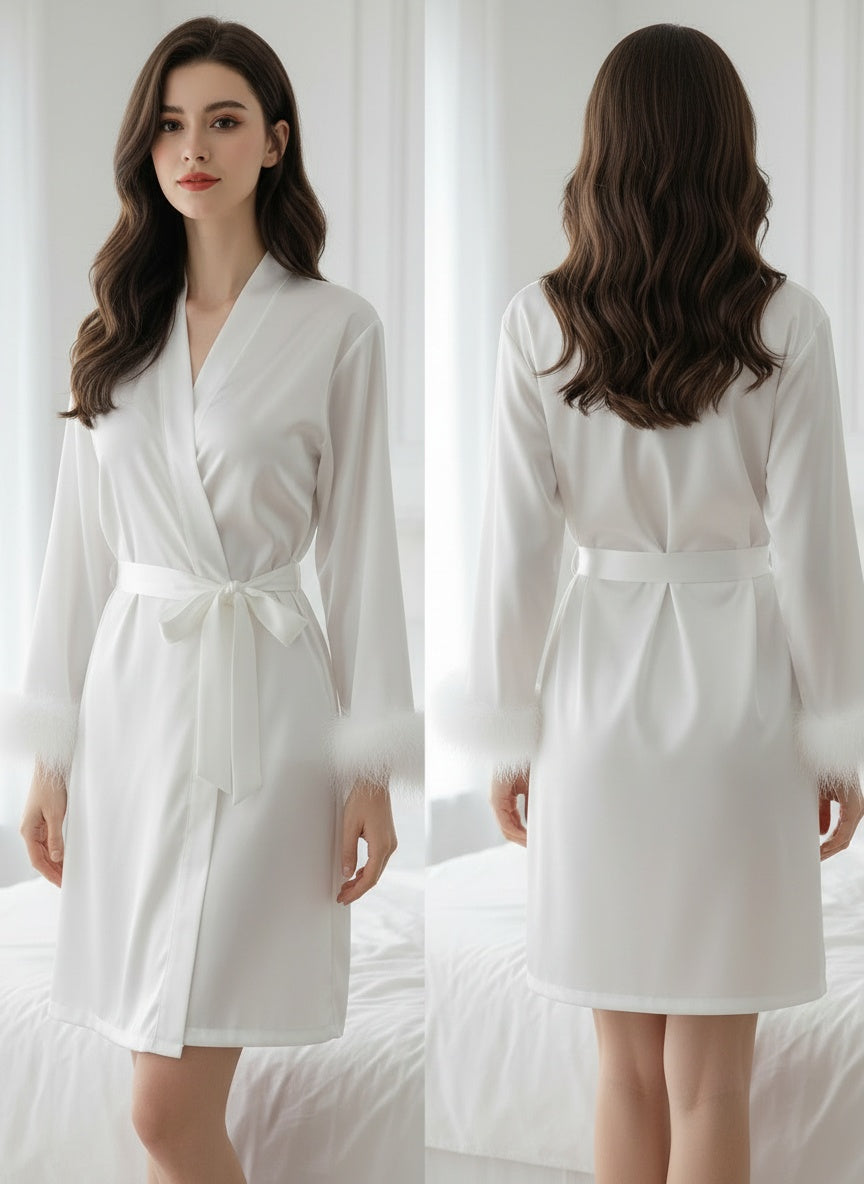 Elite white Satin Lounge Robe & Sleep Wellness Set (4-Piece)
