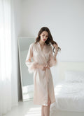 Elite peach Satin Lounge Robe & Sleep Wellness Set (4-Piece)