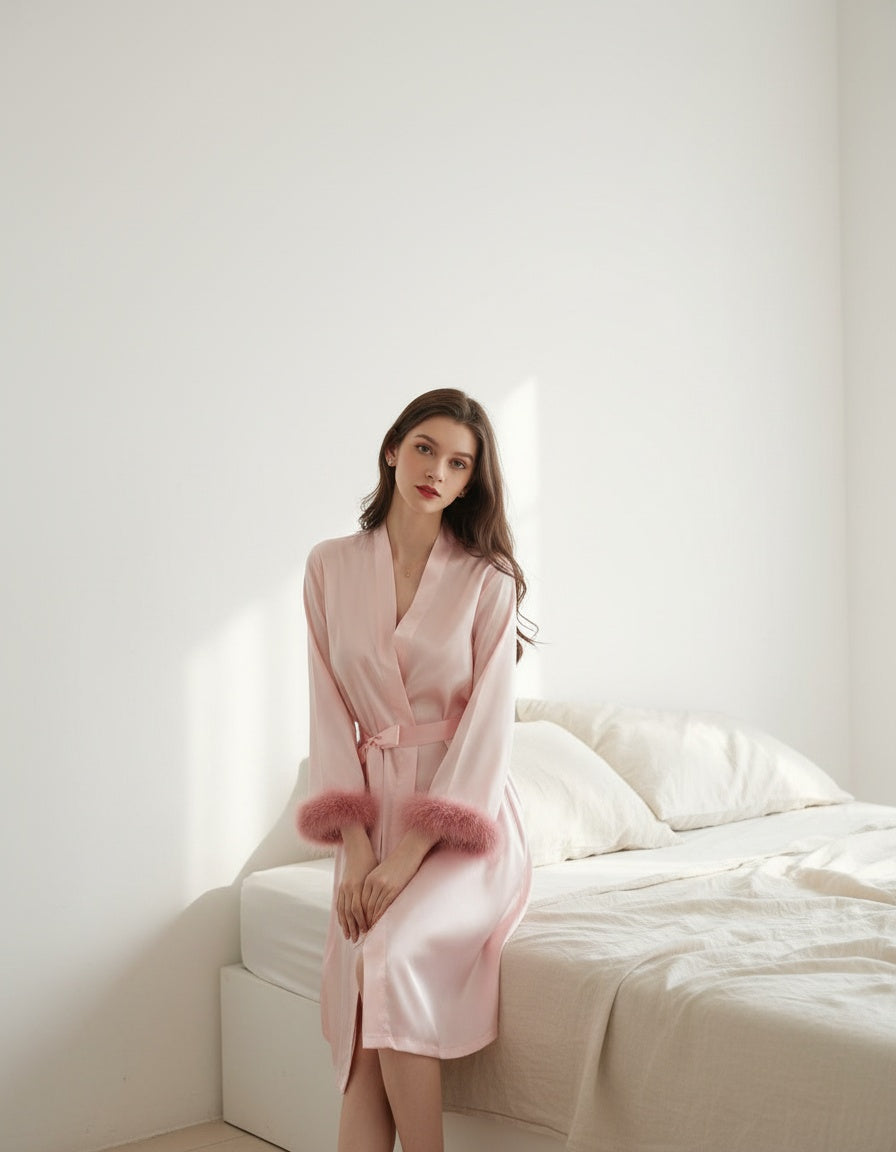 Elite pink Satin Lounge Robe & Sleep Wellness Set (4-Piece)