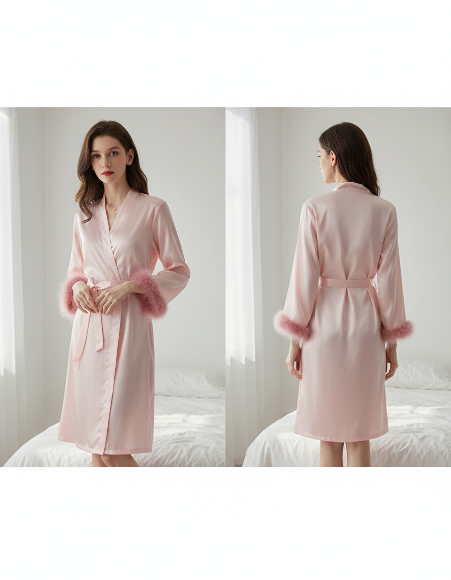 Elite pink Satin Lounge Robe & Sleep Wellness Set (4-Piece)