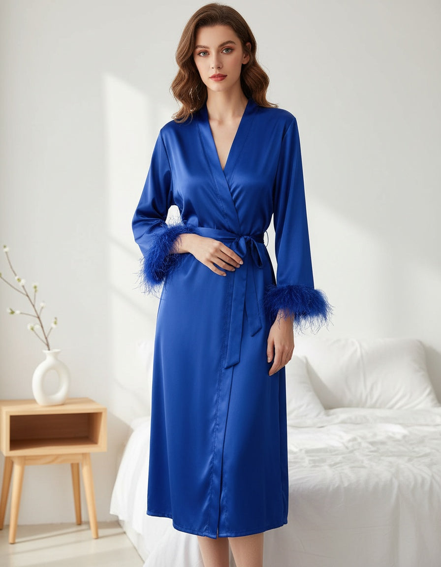 Elite blue Satin Lounge Robe & Sleep Wellness Set (4-Piece)