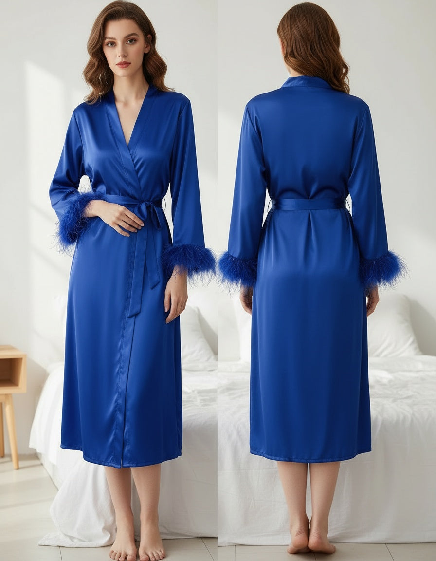 Elite blue Satin Lounge Robe & Sleep Wellness Set (4-Piece)