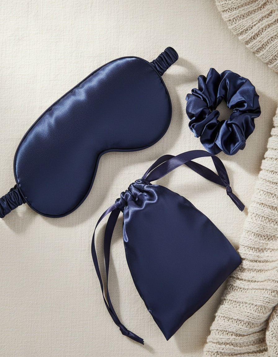 Elite blue Satin Lounge Robe & Sleep Wellness Set (4-Piece)