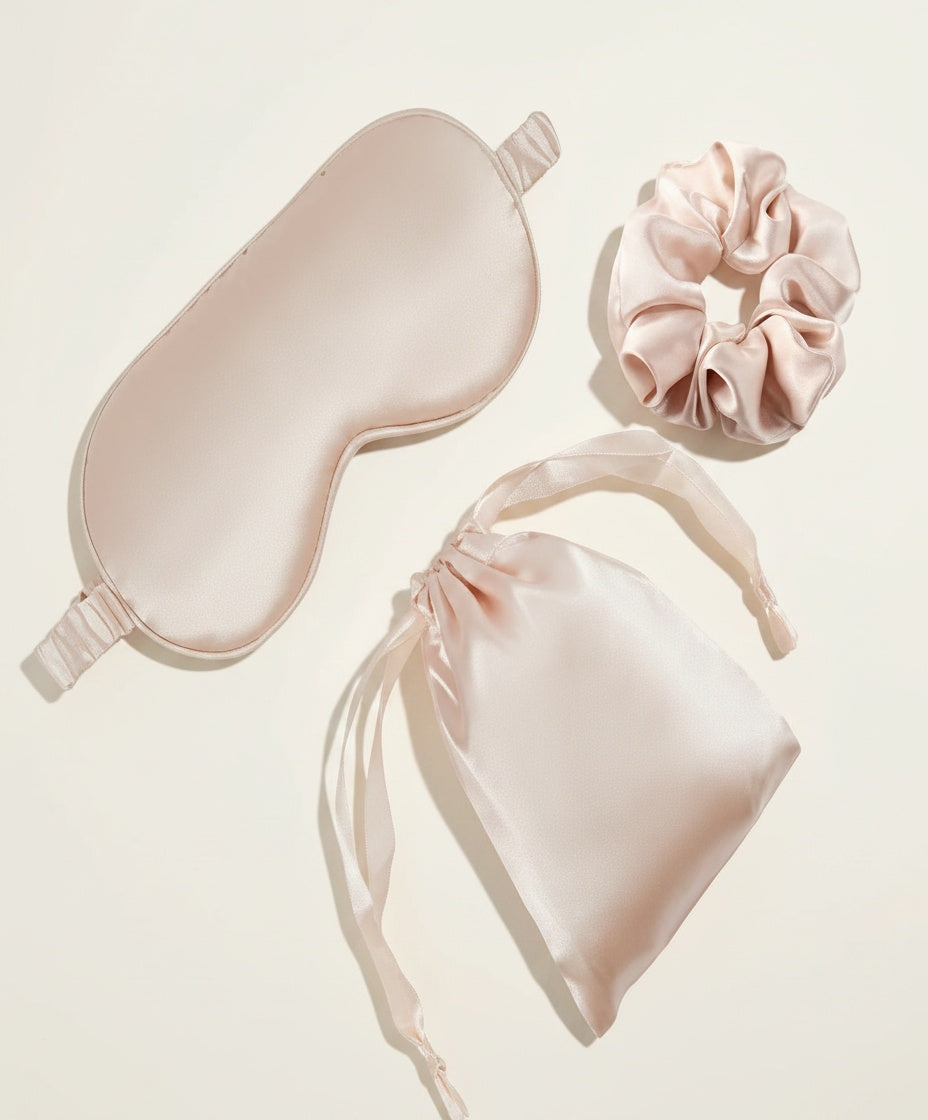 Elite peach Satin Lounge Robe & Sleep Wellness Set (4-Piece)