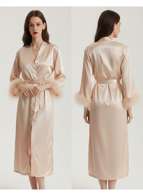 Elite peach Satin Lounge Robe & Sleep Wellness Set (4-Piece)
