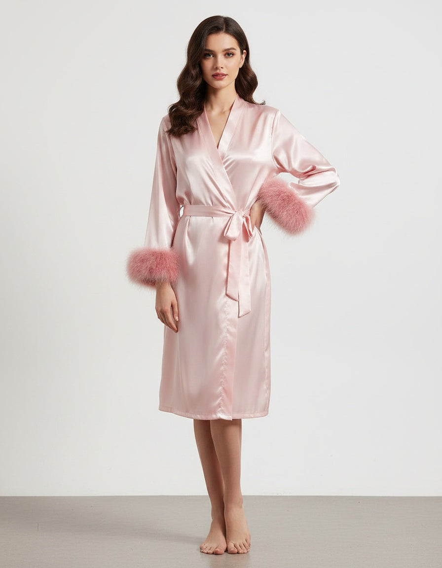 Elite pink Satin Lounge Robe & Sleep Wellness Set (4-Piece)