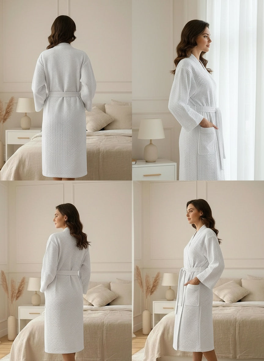 Premium Waffle Weave Bathrobe – Lightweight Luxury Spa Robe