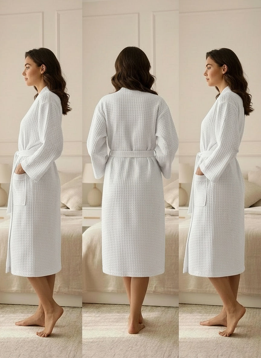 Premium Waffle Weave Bathrobe – Lightweight Luxury Spa Robe
