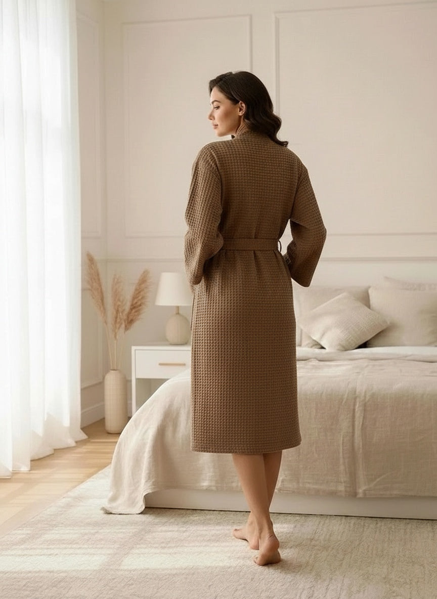 Premium Waffle Weave Bathrobe – Lightweight Luxury Spa Robe