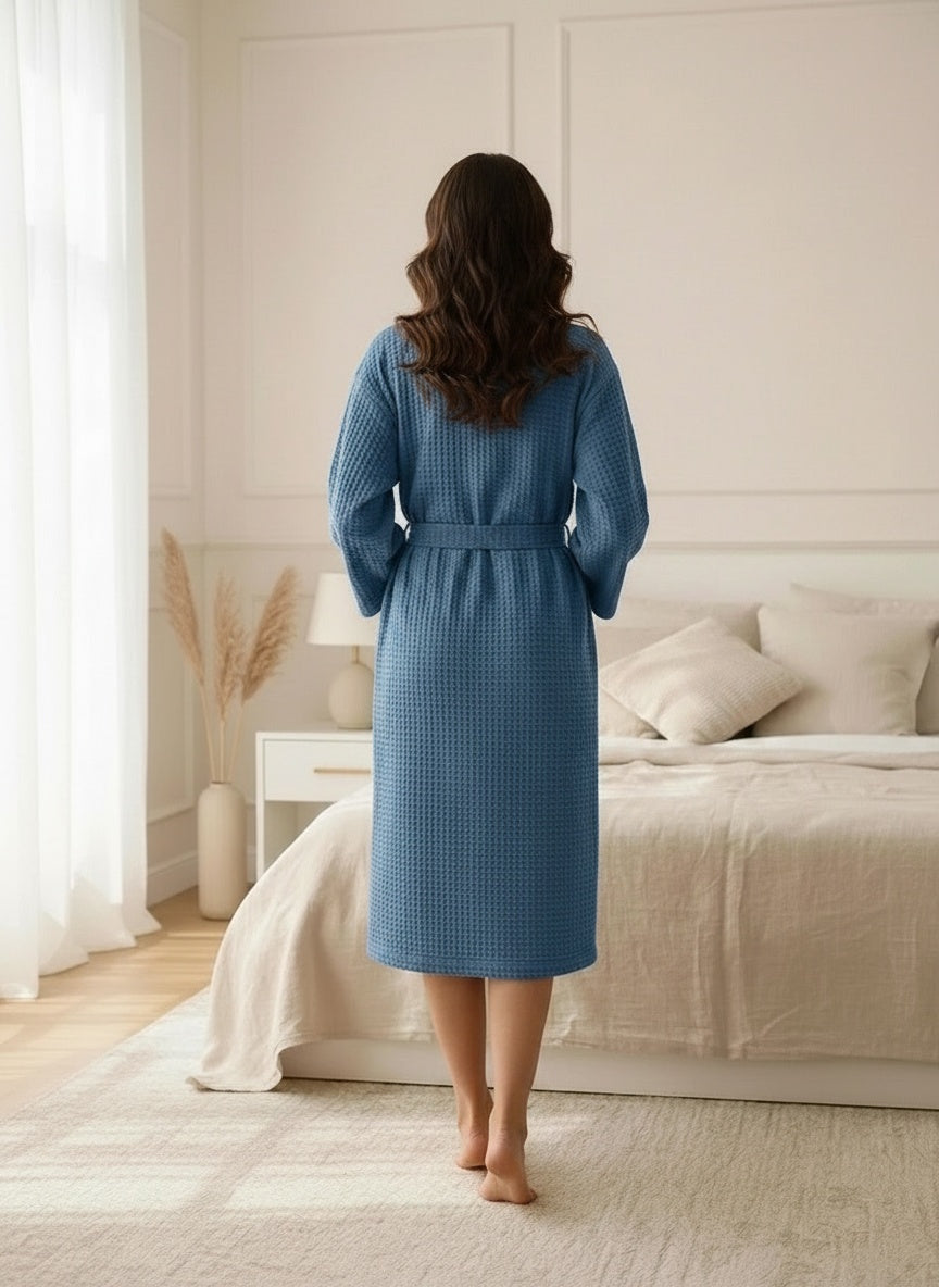 Premium Waffle Weave Bathrobe – Lightweight Luxury Spa Robe