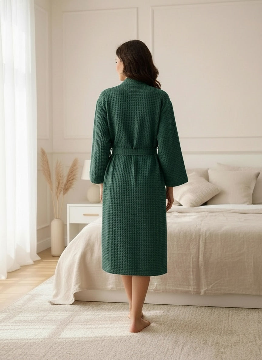 Premium Waffle Weave Bathrobe – Lightweight Luxury Spa Robe