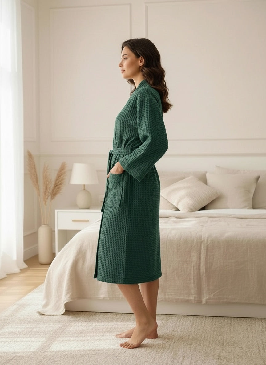 Premium Waffle Weave Bathrobe – Lightweight Luxury Spa Robe
