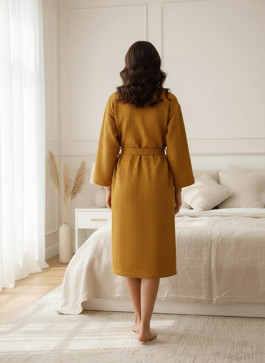 Premium Waffle Weave Bathrobe – Lightweight Luxury Spa Robe