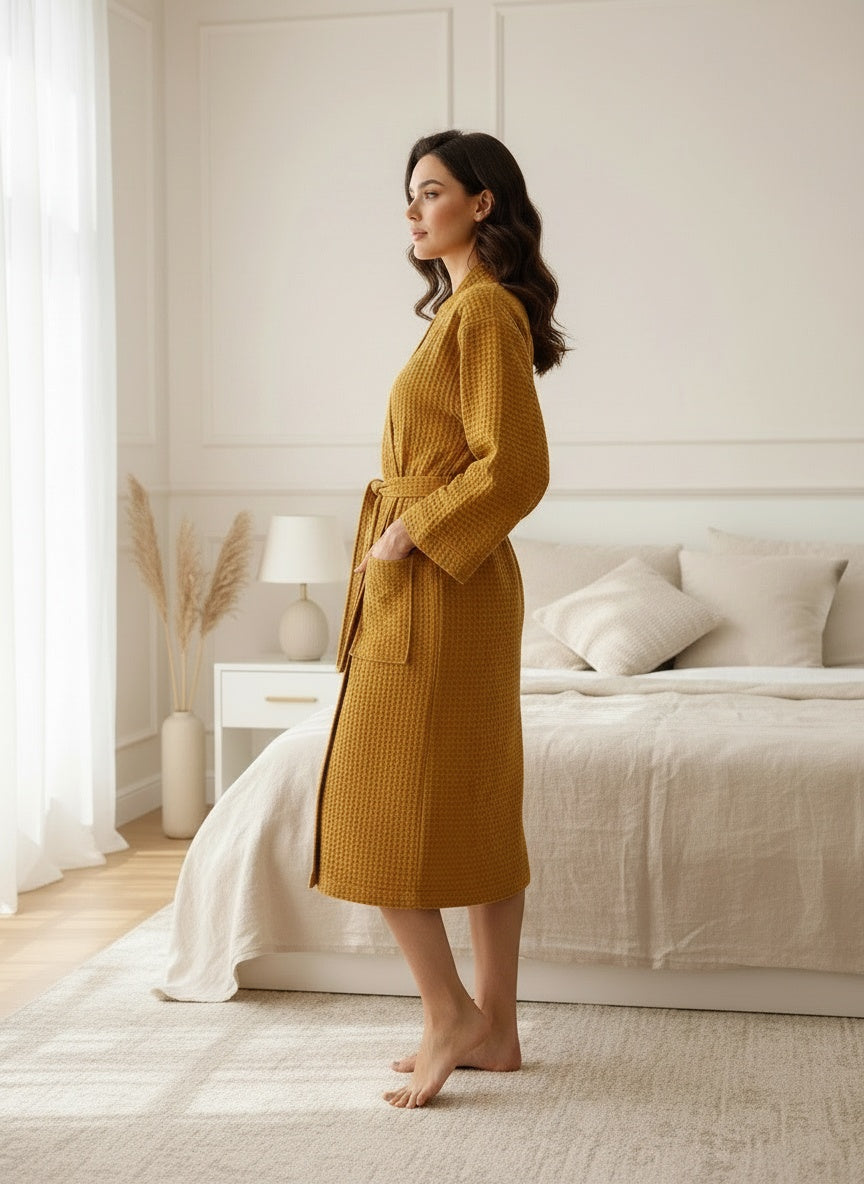 Premium Waffle Weave Bathrobe – Lightweight Luxury Spa Robe