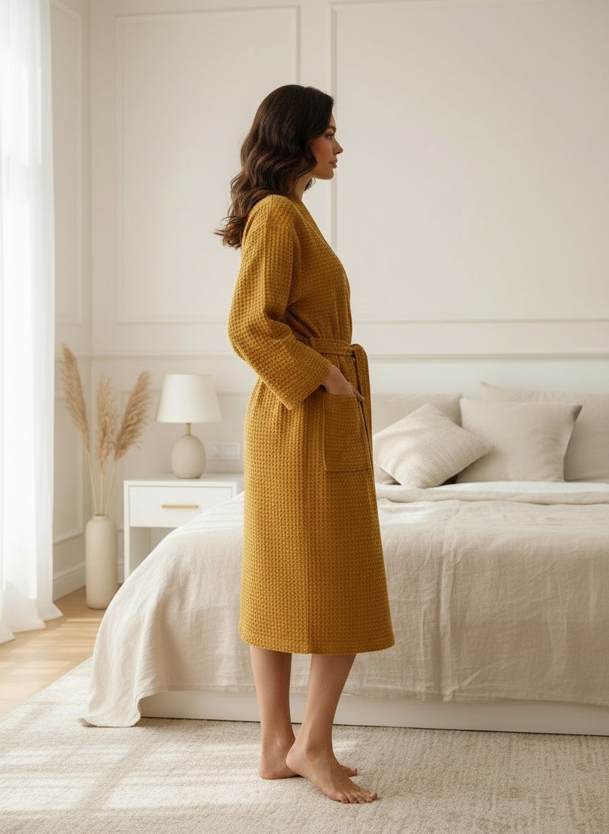 Premium Waffle Weave Bathrobe – Lightweight Luxury Spa Robe