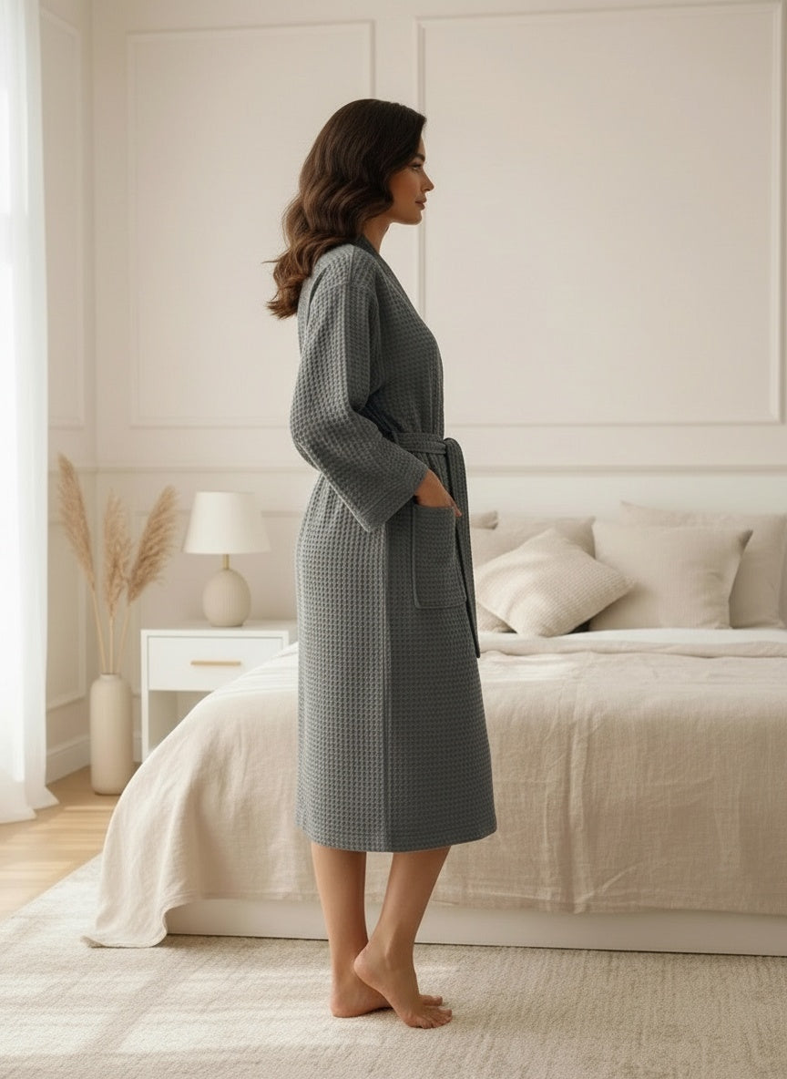 Premium Waffle Weave Bathrobe – Lightweight Luxury Spa Robe