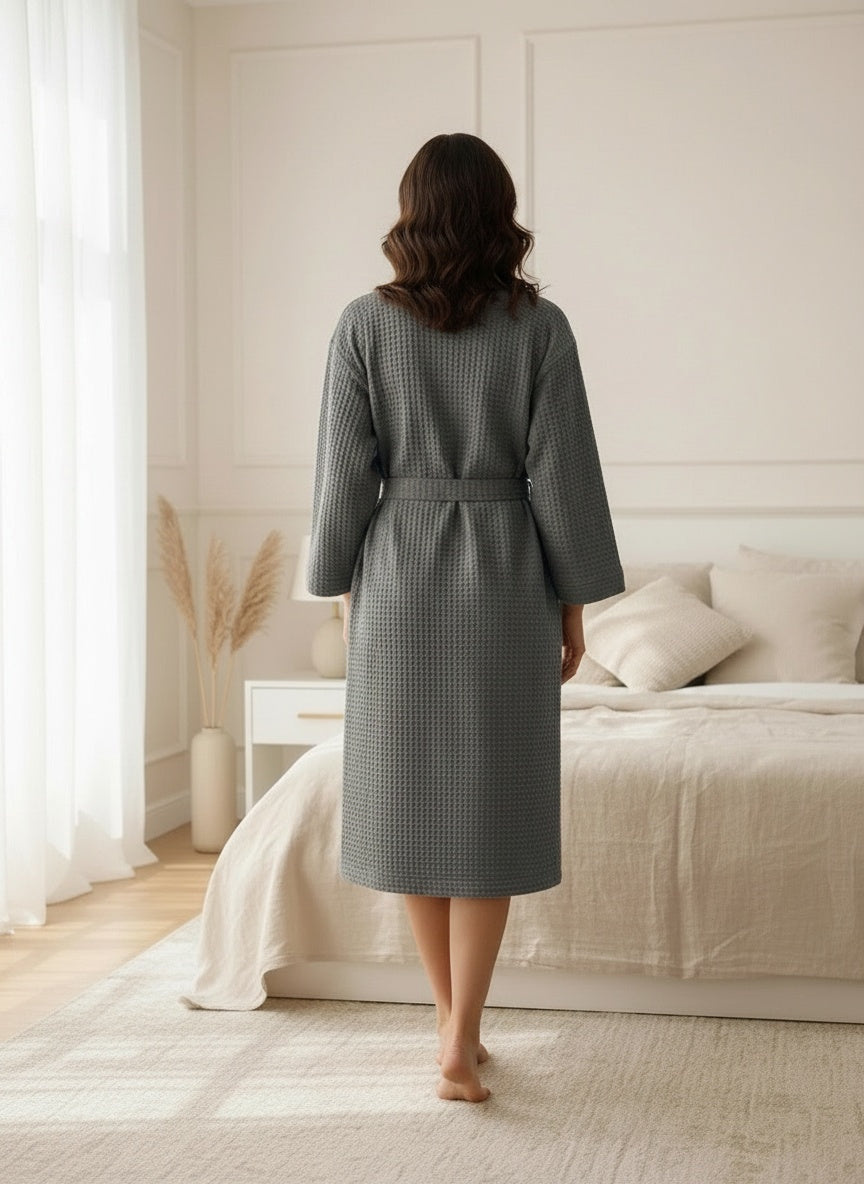 Premium Waffle Weave Bathrobe – Lightweight Luxury Spa Robe