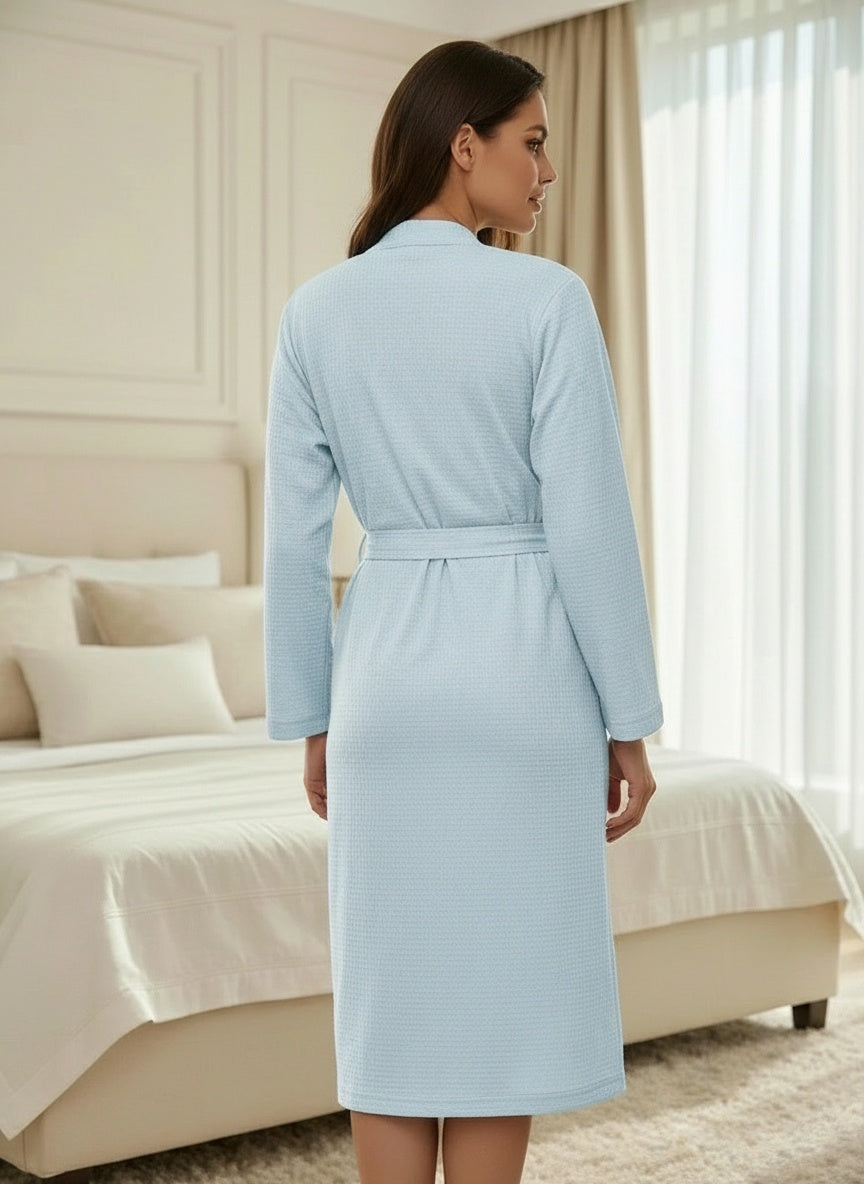 Luxury Waffle Knit Women's Bathrobe – Premium Cotton Blend Loungewear with Tie Belt